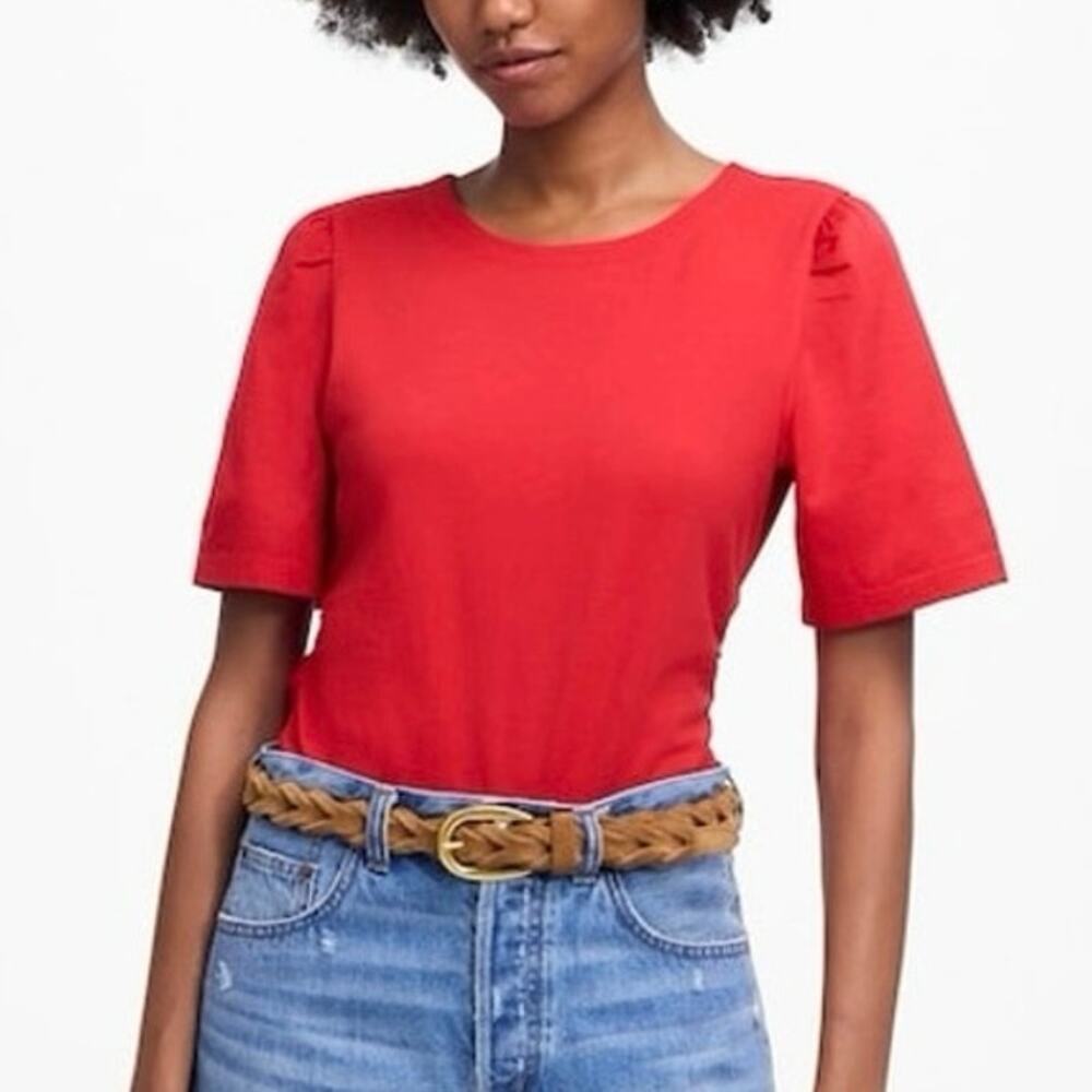 NWT Madewell Side-Cinch Puff-Sleeve Tee Watermelon Pink Size Large